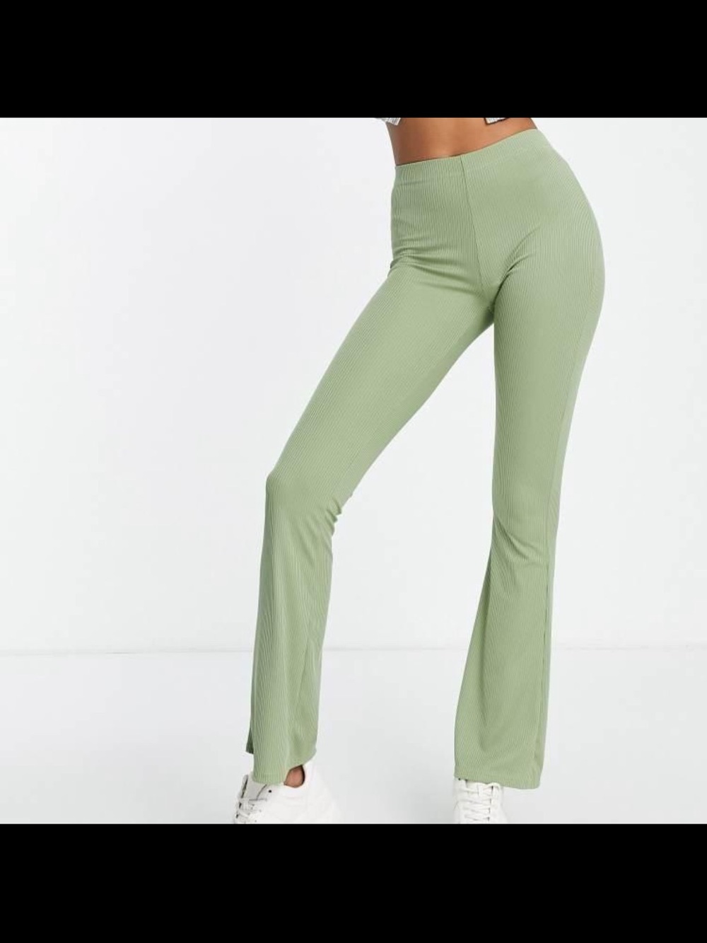 & Other Stories Ribbed Flare Pants in Light Sage